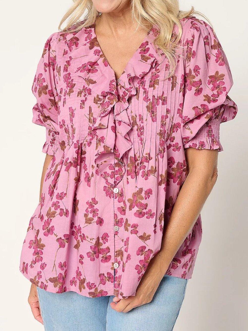 NWOT Ree by The Pioneer Woman Printed 100% Cotton Ruffle Front Blouse